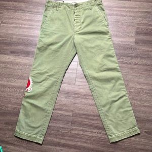New❗️Gucci Olive Cotton Pants with Lyre Embroidery Size US 28 Made in Italy
